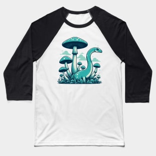 Cute simple Dinosaur Brontosaurus in Mushroom Garden Baseball T-Shirt